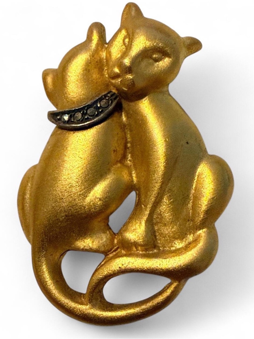 Vintage Judith Jack Gold Tone Marcasite Cuddling Cats Brooch Pin Signed